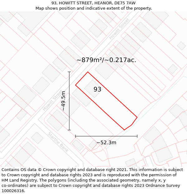 93, HOWITT STREET, HEANOR, DE75 7AW: Plot and title map