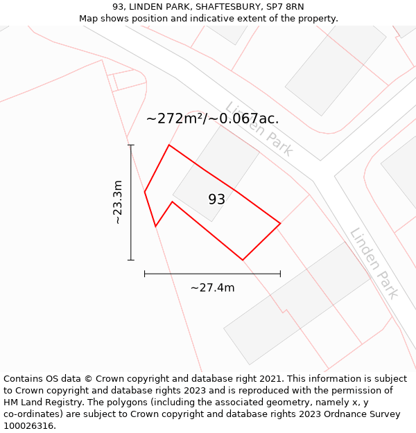 93, LINDEN PARK, SHAFTESBURY, SP7 8RN: Plot and title map