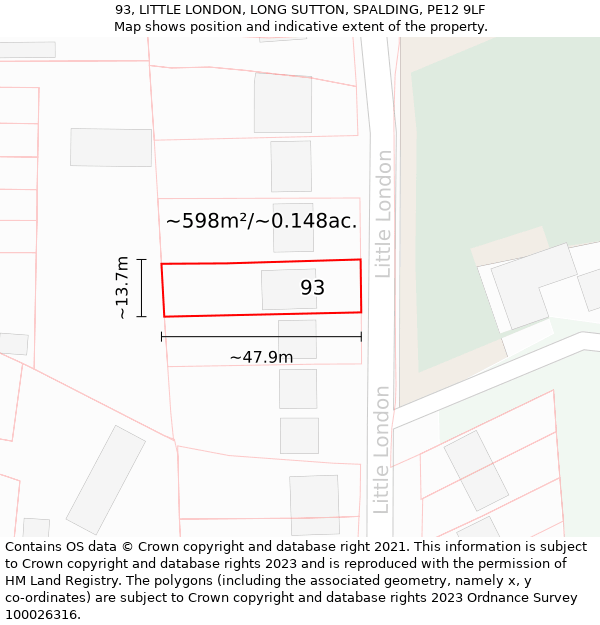 93, LITTLE LONDON, LONG SUTTON, SPALDING, PE12 9LF: Plot and title map