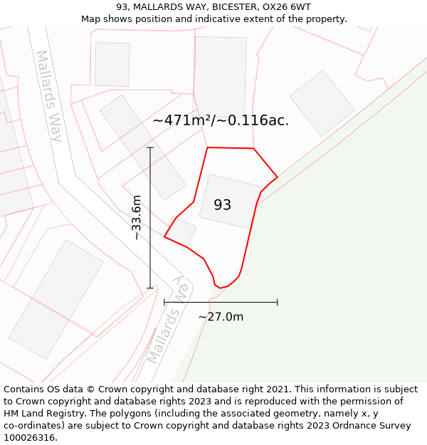 93, MALLARDS WAY, BICESTER, OX26 6WT: Plot and title map