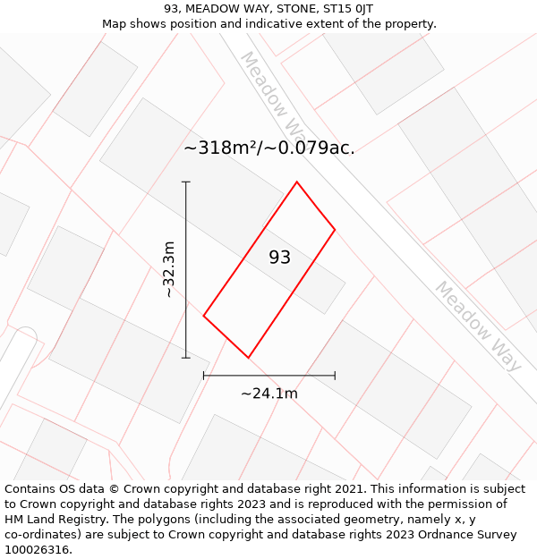 93, MEADOW WAY, STONE, ST15 0JT: Plot and title map