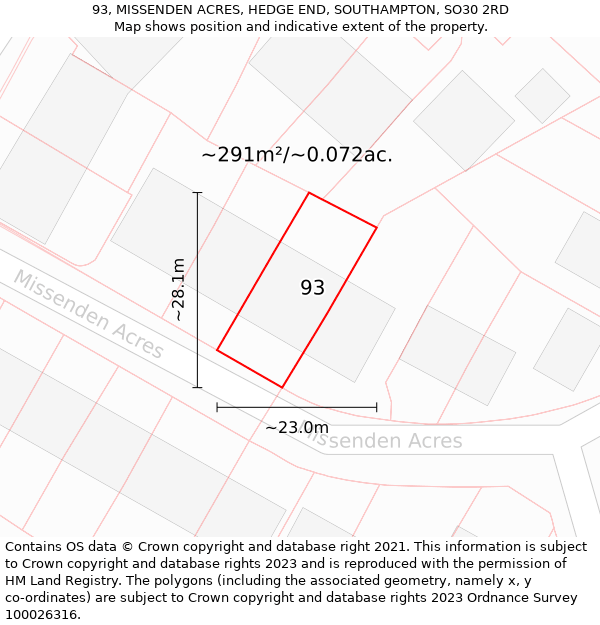 93, MISSENDEN ACRES, HEDGE END, SOUTHAMPTON, SO30 2RD: Plot and title map