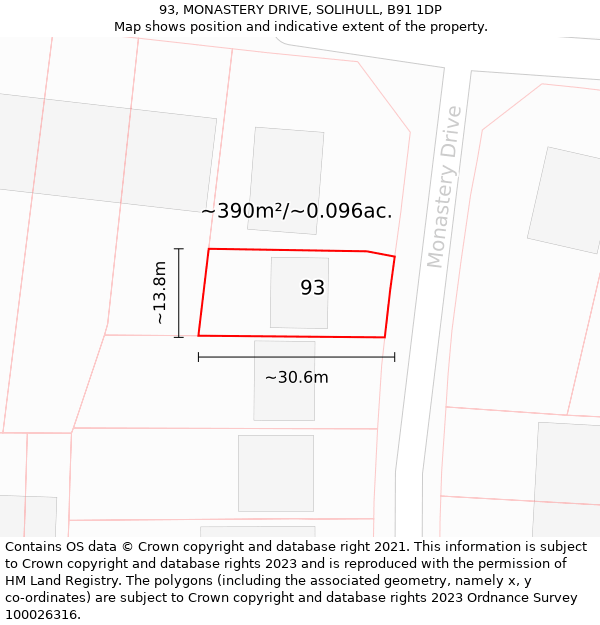 93, MONASTERY DRIVE, SOLIHULL, B91 1DP: Plot and title map
