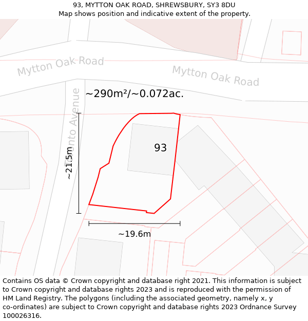 93, MYTTON OAK ROAD, SHREWSBURY, SY3 8DU: Plot and title map