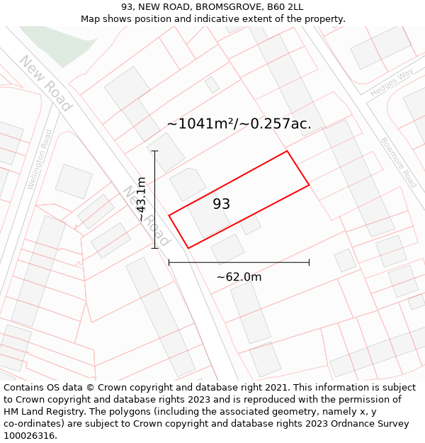 93, NEW ROAD, BROMSGROVE, B60 2LL: Plot and title map