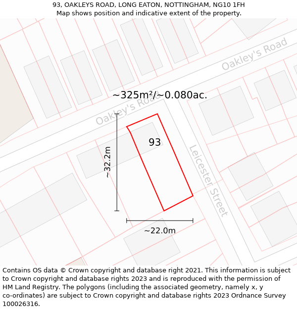 93, OAKLEYS ROAD, LONG EATON, NOTTINGHAM, NG10 1FH: Plot and title map