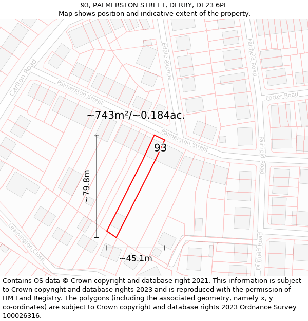 93, PALMERSTON STREET, DERBY, DE23 6PF: Plot and title map