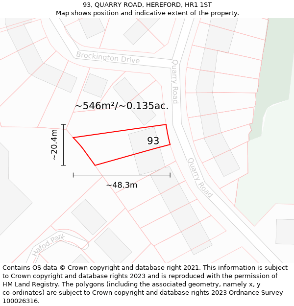 93, QUARRY ROAD, HEREFORD, HR1 1ST: Plot and title map
