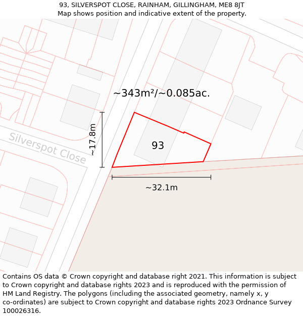 93, SILVERSPOT CLOSE, RAINHAM, GILLINGHAM, ME8 8JT: Plot and title map