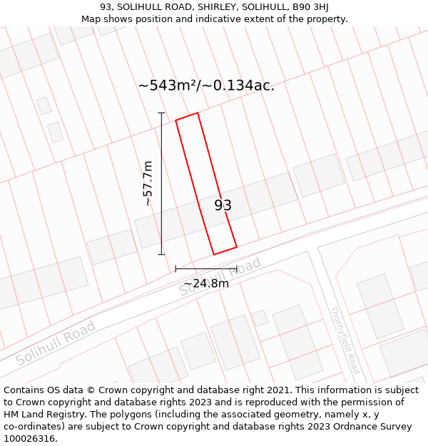 93, SOLIHULL ROAD, SHIRLEY, SOLIHULL, B90 3HJ: Plot and title map