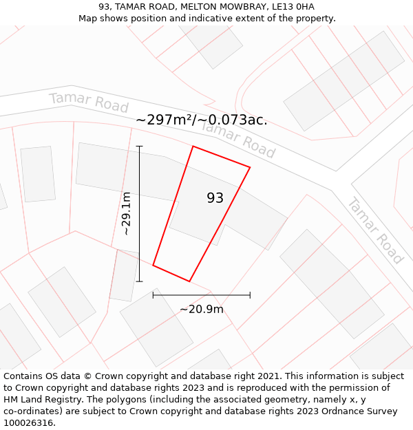 93, TAMAR ROAD, MELTON MOWBRAY, LE13 0HA: Plot and title map