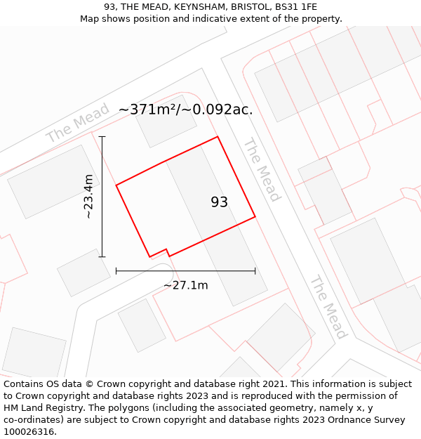 93, THE MEAD, KEYNSHAM, BRISTOL, BS31 1FE: Plot and title map