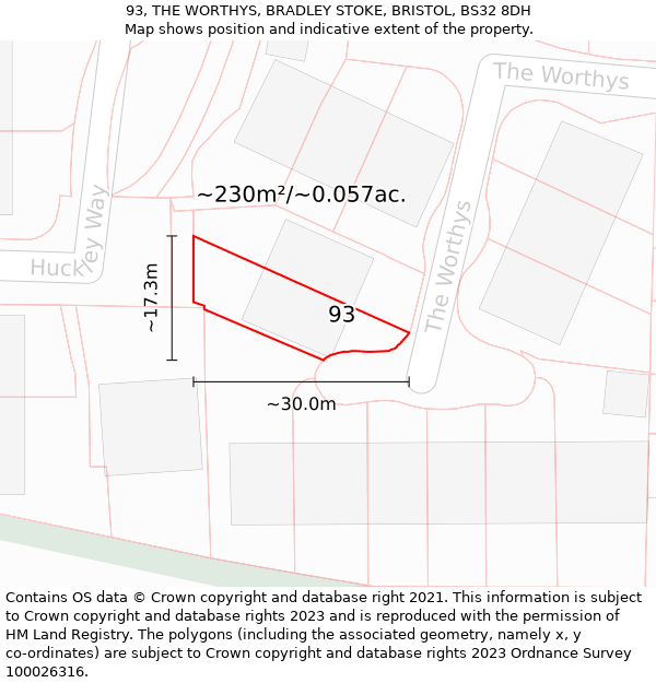 93, THE WORTHYS, BRADLEY STOKE, BRISTOL, BS32 8DH: Plot and title map