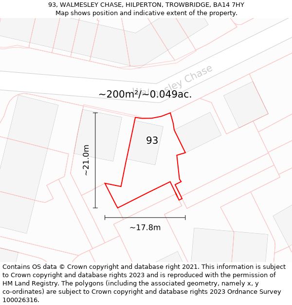 93, WALMESLEY CHASE, HILPERTON, TROWBRIDGE, BA14 7HY: Plot and title map