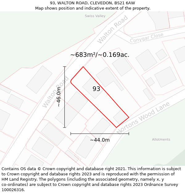 93, WALTON ROAD, CLEVEDON, BS21 6AW: Plot and title map