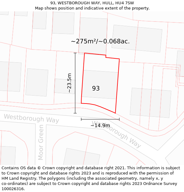 93, WESTBOROUGH WAY, HULL, HU4 7SW: Plot and title map