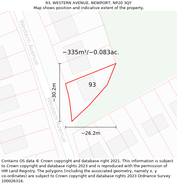 93, WESTERN AVENUE, NEWPORT, NP20 3QY: Plot and title map