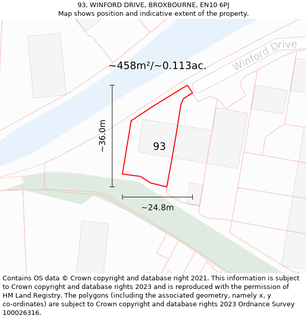 93, WINFORD DRIVE, BROXBOURNE, EN10 6PJ: Plot and title map