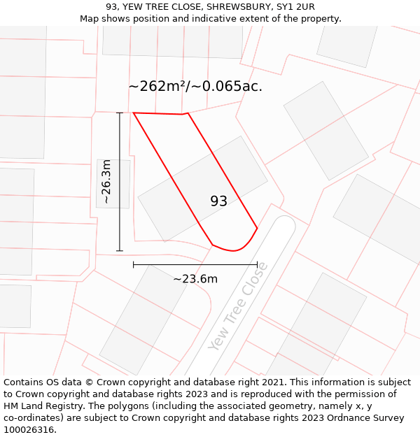 93, YEW TREE CLOSE, SHREWSBURY, SY1 2UR: Plot and title map