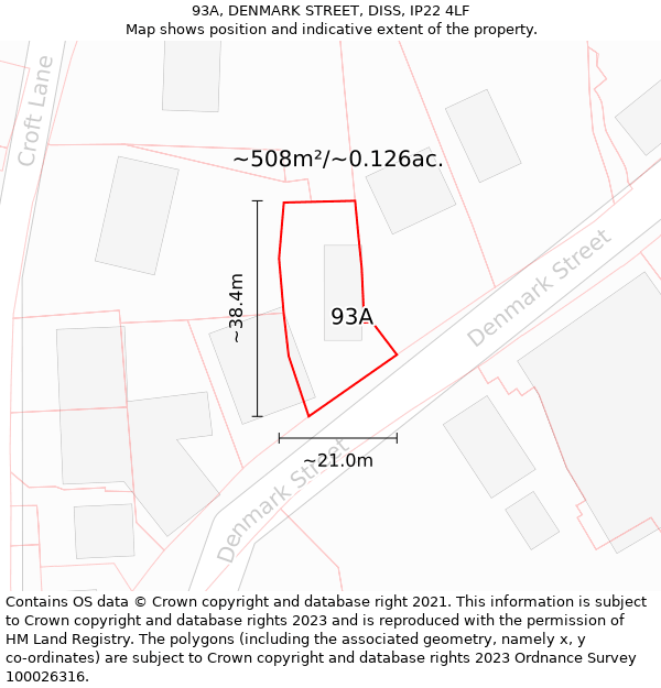 93A, DENMARK STREET, DISS, IP22 4LF: Plot and title map