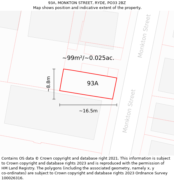 93A, MONKTON STREET, RYDE, PO33 2BZ: Plot and title map