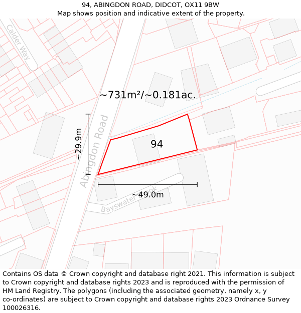94, ABINGDON ROAD, DIDCOT, OX11 9BW: Plot and title map