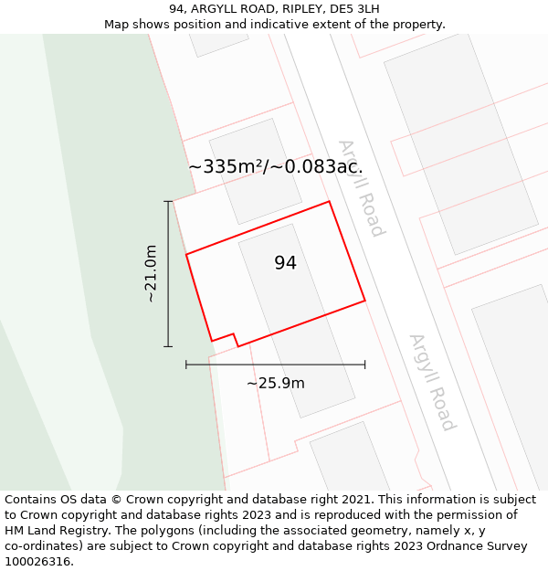 94, ARGYLL ROAD, RIPLEY, DE5 3LH: Plot and title map