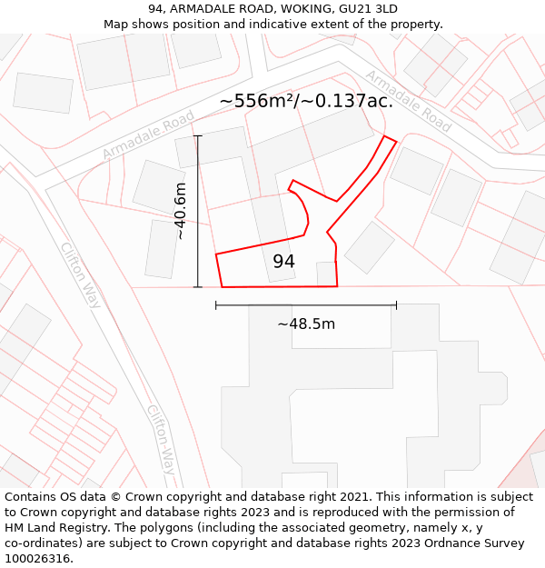 94, ARMADALE ROAD, WOKING, GU21 3LD: Plot and title map