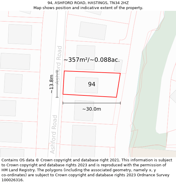 94, ASHFORD ROAD, HASTINGS, TN34 2HZ: Plot and title map