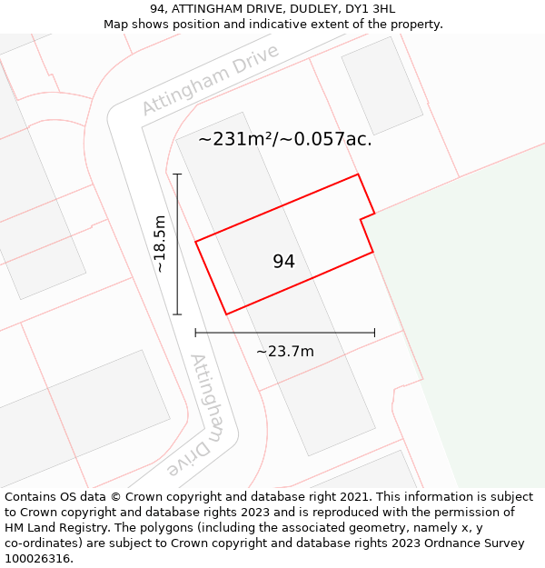 94, ATTINGHAM DRIVE, DUDLEY, DY1 3HL: Plot and title map