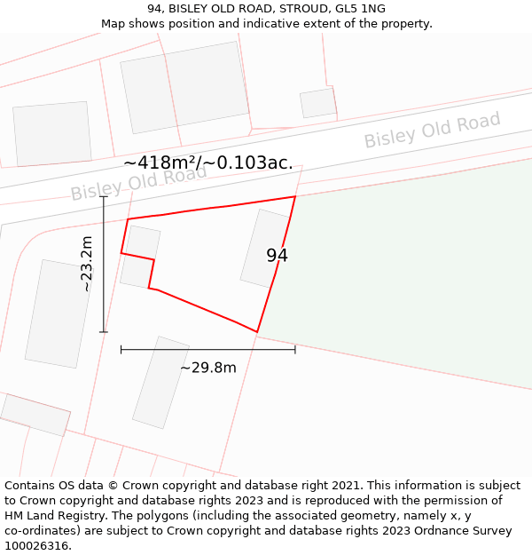 94, BISLEY OLD ROAD, STROUD, GL5 1NG: Plot and title map