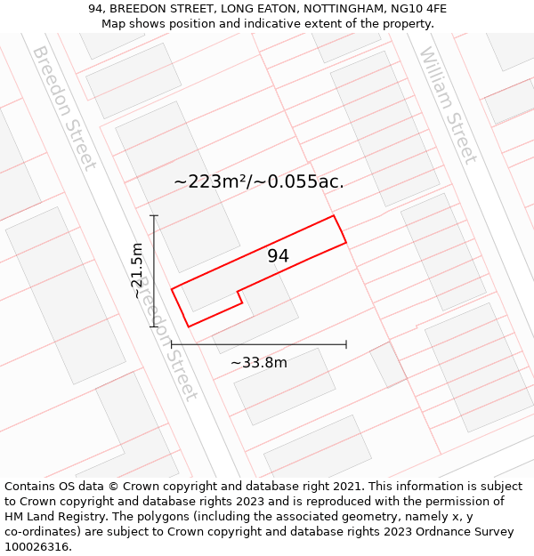 94, BREEDON STREET, LONG EATON, NOTTINGHAM, NG10 4FE: Plot and title map