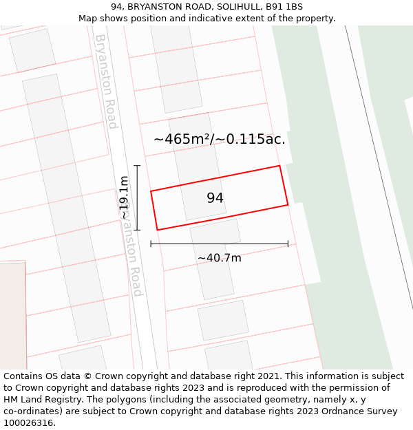 94, BRYANSTON ROAD, SOLIHULL, B91 1BS: Plot and title map