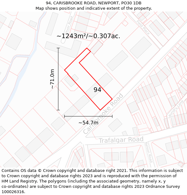 94, CARISBROOKE ROAD, NEWPORT, PO30 1DB: Plot and title map