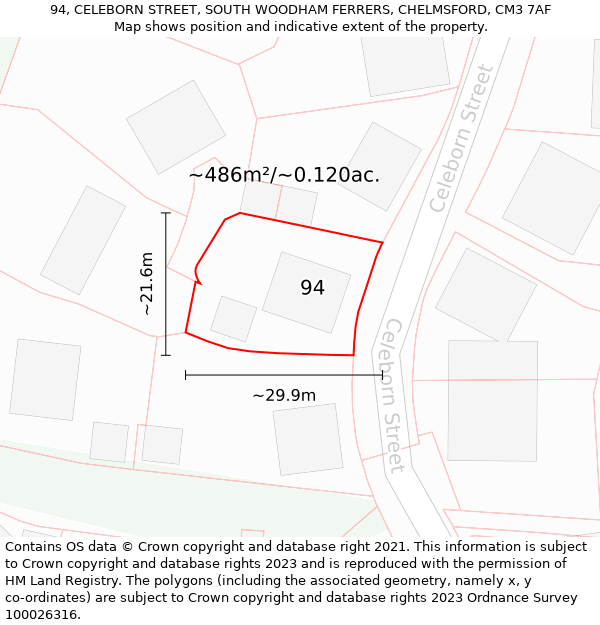 94, CELEBORN STREET, SOUTH WOODHAM FERRERS, CHELMSFORD, CM3 7AF: Plot and title map