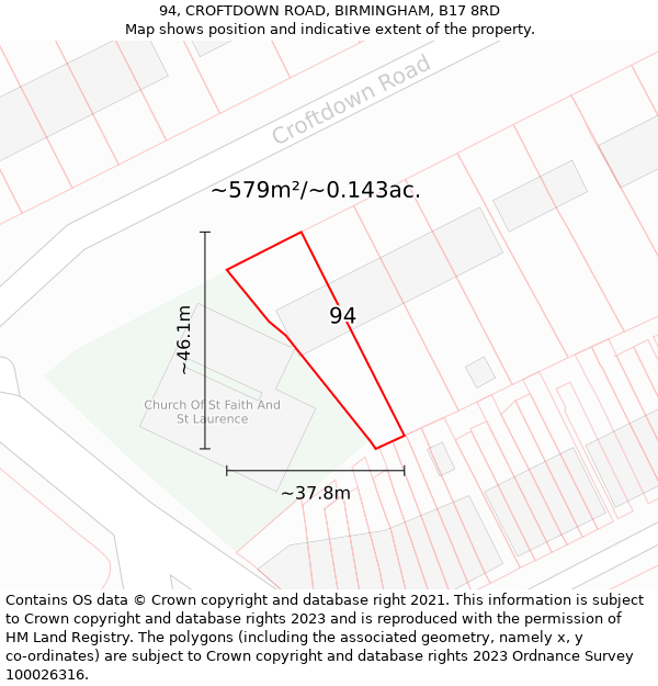 94, CROFTDOWN ROAD, BIRMINGHAM, B17 8RD: Plot and title map