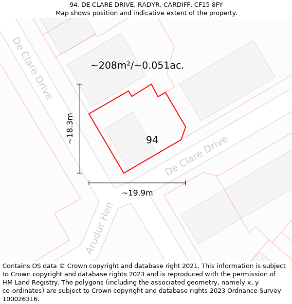 94, DE CLARE DRIVE, RADYR, CARDIFF, CF15 8FY: Plot and title map
