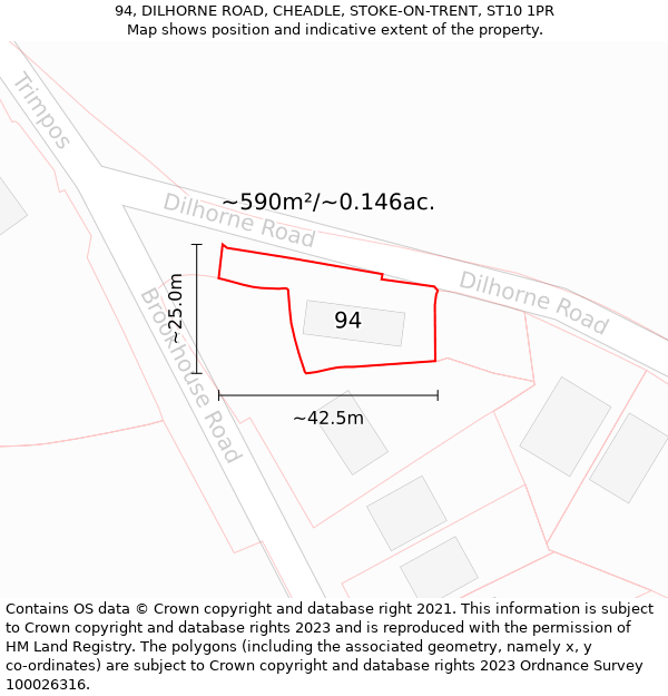 94, DILHORNE ROAD, CHEADLE, STOKE-ON-TRENT, ST10 1PR: Plot and title map