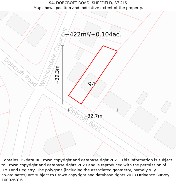 94, DOBCROFT ROAD, SHEFFIELD, S7 2LS: Plot and title map