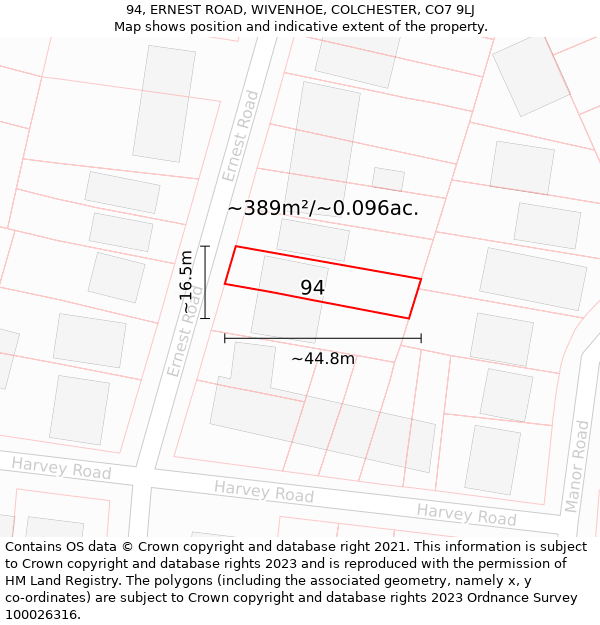 94, ERNEST ROAD, WIVENHOE, COLCHESTER, CO7 9LJ: Plot and title map