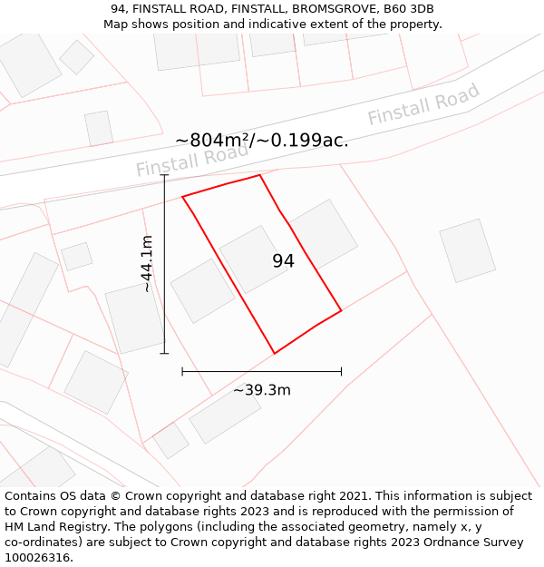 94, FINSTALL ROAD, FINSTALL, BROMSGROVE, B60 3DB: Plot and title map