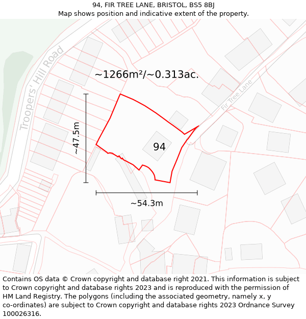 94, FIR TREE LANE, BRISTOL, BS5 8BJ: Plot and title map