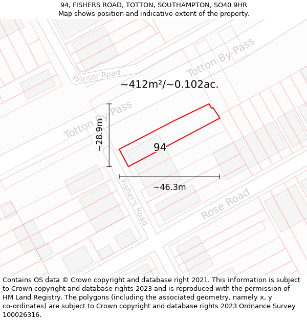 94, FISHERS ROAD, TOTTON, SOUTHAMPTON, SO40 9HR: Plot and title map