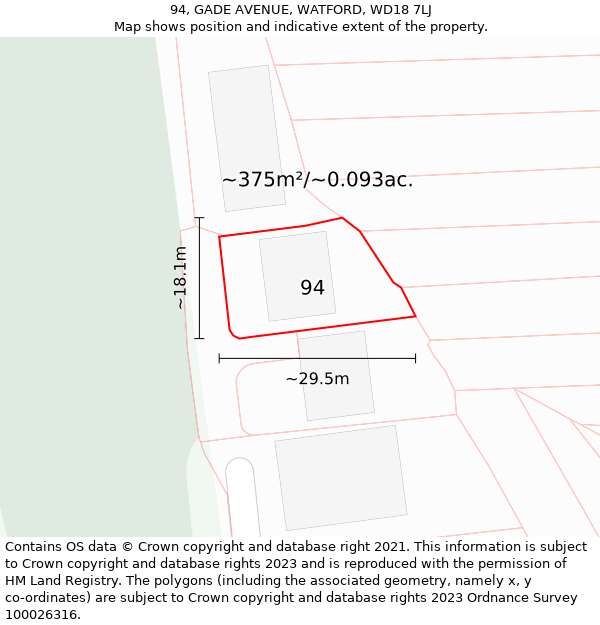 94, GADE AVENUE, WATFORD, WD18 7LJ: Plot and title map