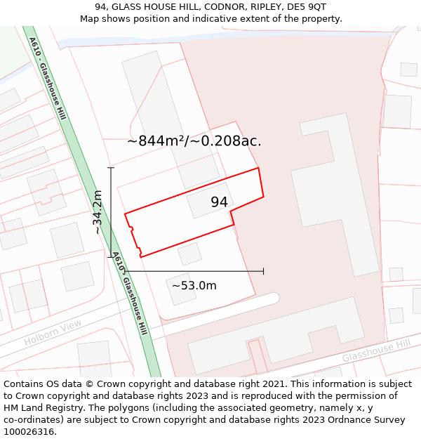 94, GLASS HOUSE HILL, CODNOR, RIPLEY, DE5 9QT: Plot and title map