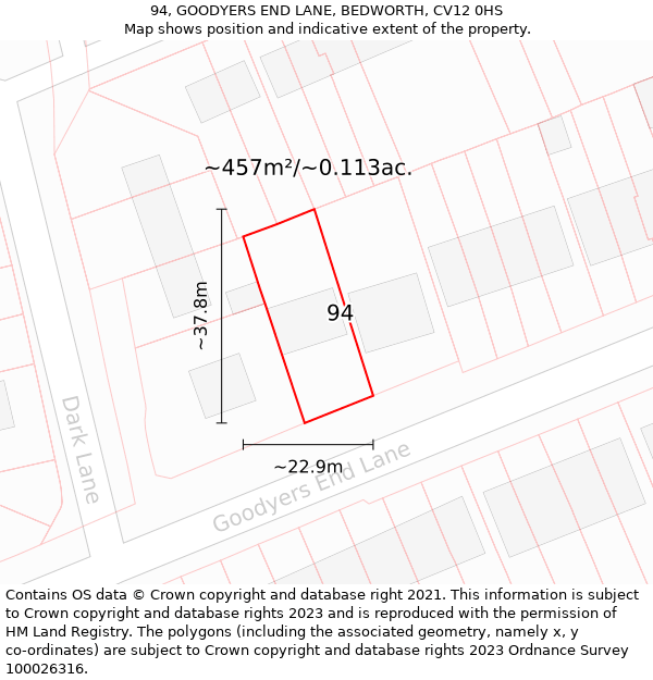 94, GOODYERS END LANE, BEDWORTH, CV12 0HS: Plot and title map