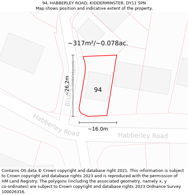 94, HABBERLEY ROAD, KIDDERMINSTER, DY11 5PN: Plot and title map
