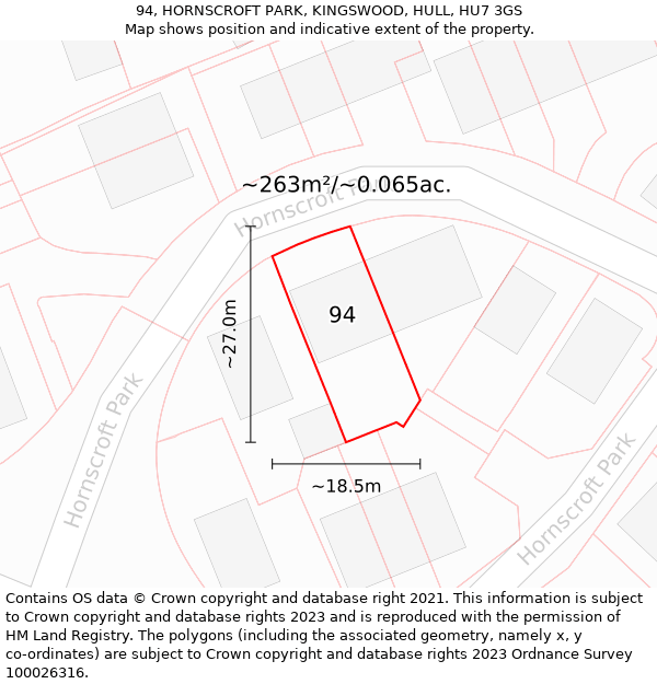 94, HORNSCROFT PARK, KINGSWOOD, HULL, HU7 3GS: Plot and title map