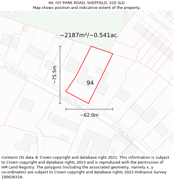 94, IVY PARK ROAD, SHEFFIELD, S10 3LD: Plot and title map