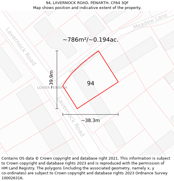 94, LAVERNOCK ROAD, PENARTH, CF64 3QF: Plot and title map